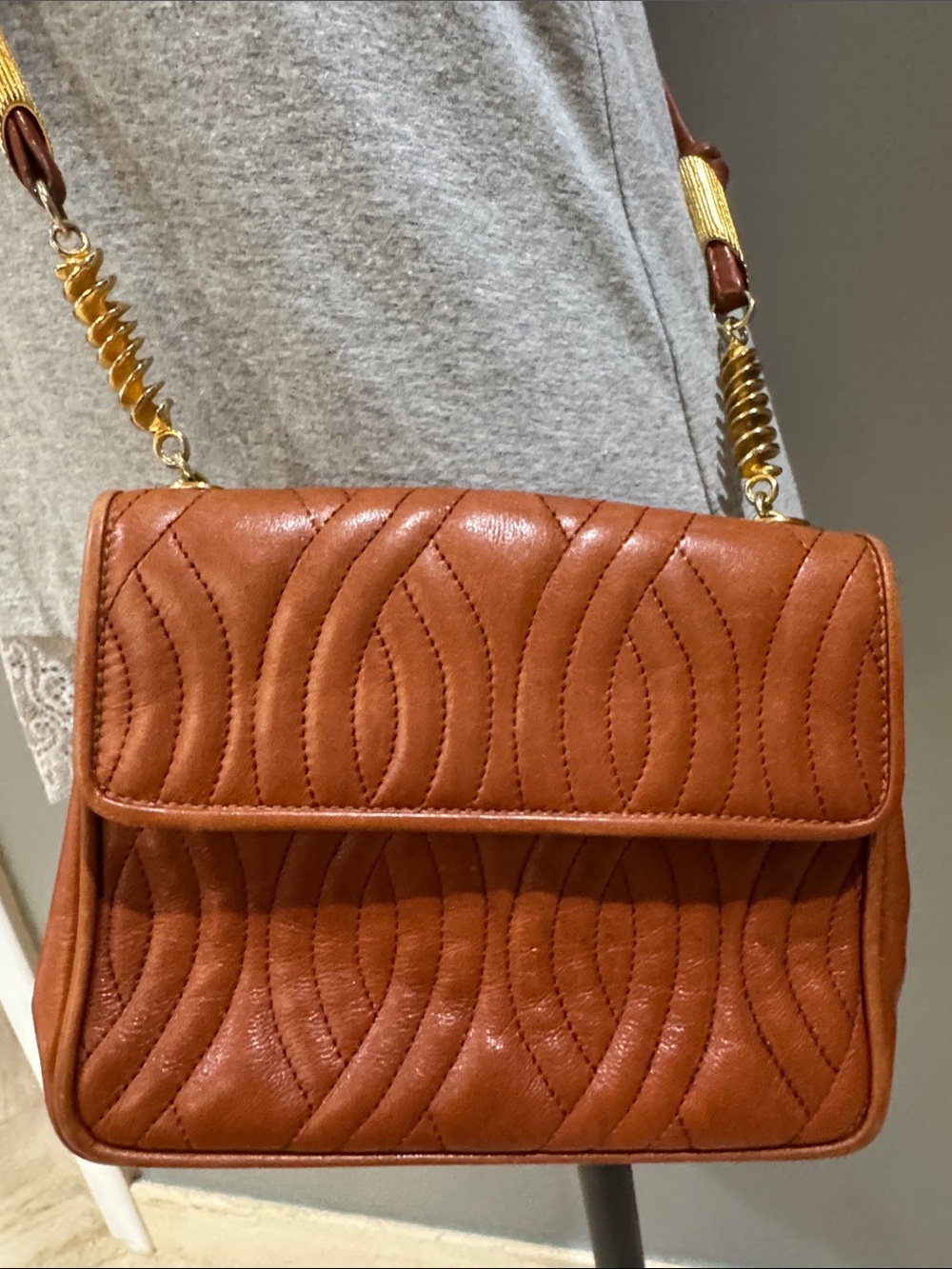 Fendi Brown Quilted Leather Crossbody with Gold Pasta Chain Accents - Picture 4 of 16